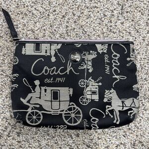 Coach Black and Beige Signature Carriage Zip Pouch